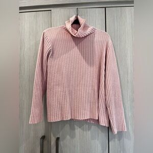 J Crew Cozy Cotton Chenille Style Ribbed Turtleneck Sweater M/L Pink Boxy‎ Crop